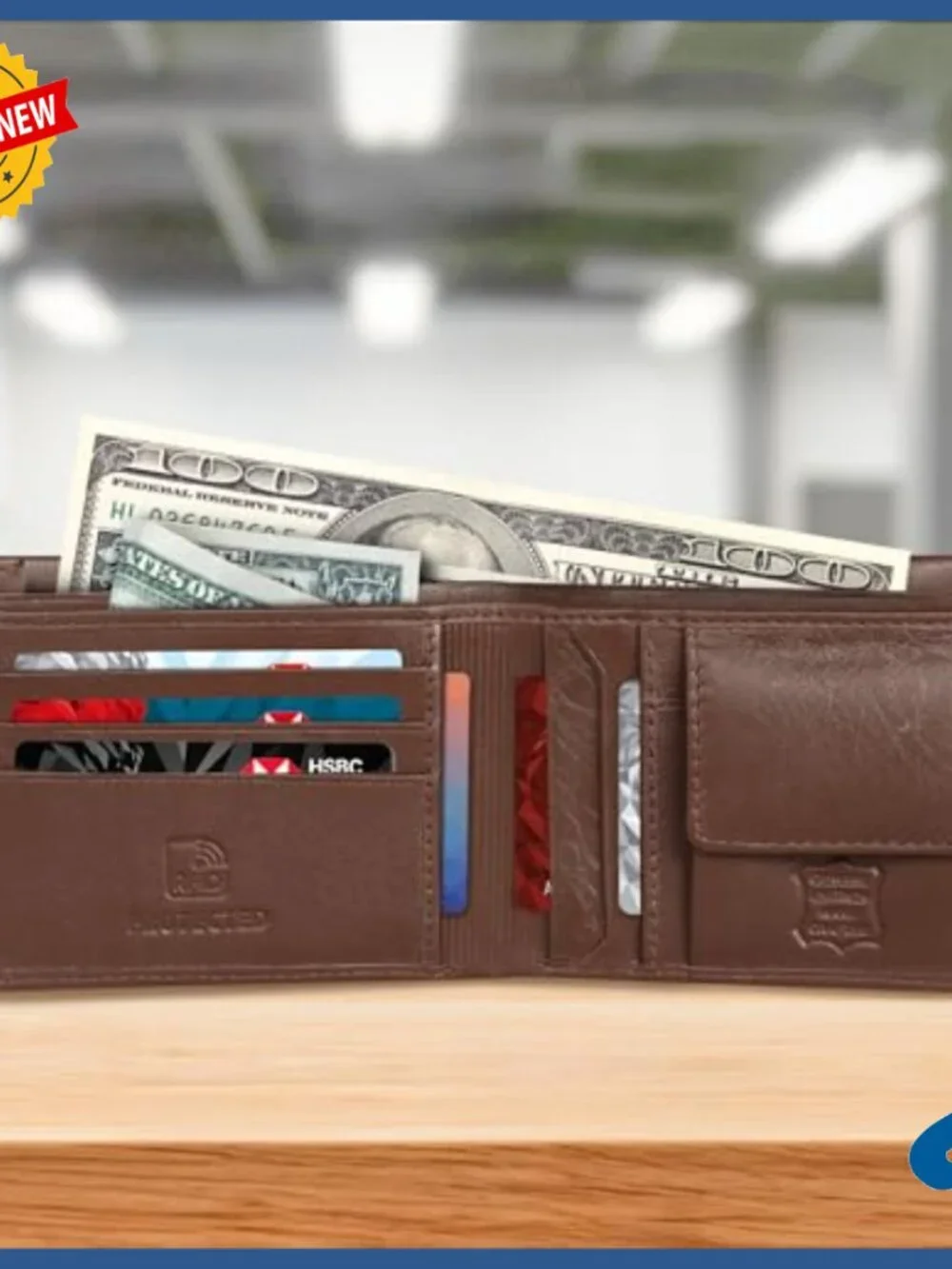 Genuine Leather Bifold Wallet RFID Blocking Slim 6 Card Slots Coin Pocket